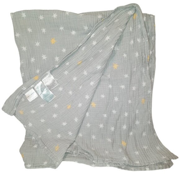 Aden + Anais Stars Gray Muslin Swaddle Wrap Baby Blanket 44" X 43" - Picture 3 of 5